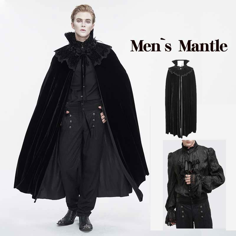 ベルベットマントメンズ  パンク風 コット風 GOTHIC パーティー ステージ衣装 宮廷 紳士 黒 コスプレ衣装 演劇 舞台服 シャツ追加可能