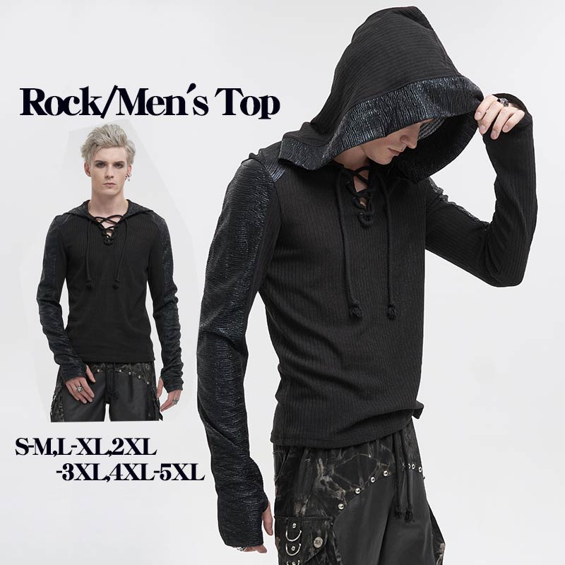 ロック メンズトップス メンズ スチーム時代 18世 黒 フード付きTシャツ パンク ゴシック風 ダーク rock ヘヴィメタル 大きいサイズ S~4XL