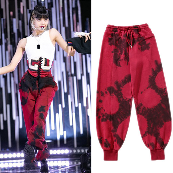 韓流 blackpink Lisa スウェットパンツ kpop衣装 ズボン レッド