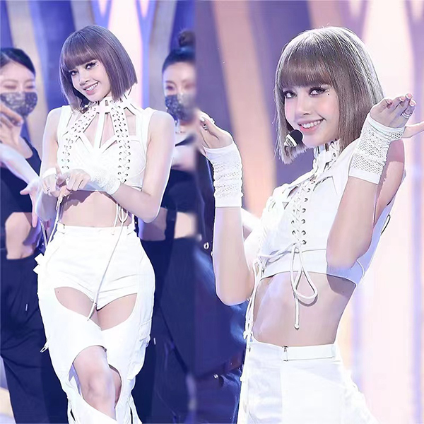 韓流 BLACKPINK LISA リサ kpop衣装 トップス ズボン ホワイト ライブ コンサート 服装 練習 衣装