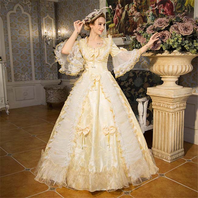 ステージ衣装 中世貴族風お姫様ドレス ヨーロッパ宮廷服 ロングドレス 新劇 シャンパン色 仮装パーティー