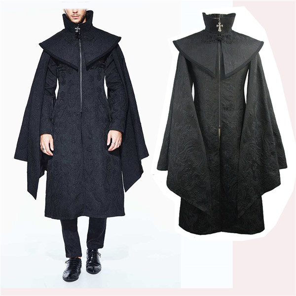 メンズケープスリーブゴス ロングコート 中世復古宮廷服 マント取り外し可 ハロウィン
