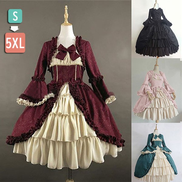ロリータ ビッグカラー ワンピース クラロリ 単品 ゴスロリ 長袖あり 袖付き Aライン Lolita コスチューム 衣装
