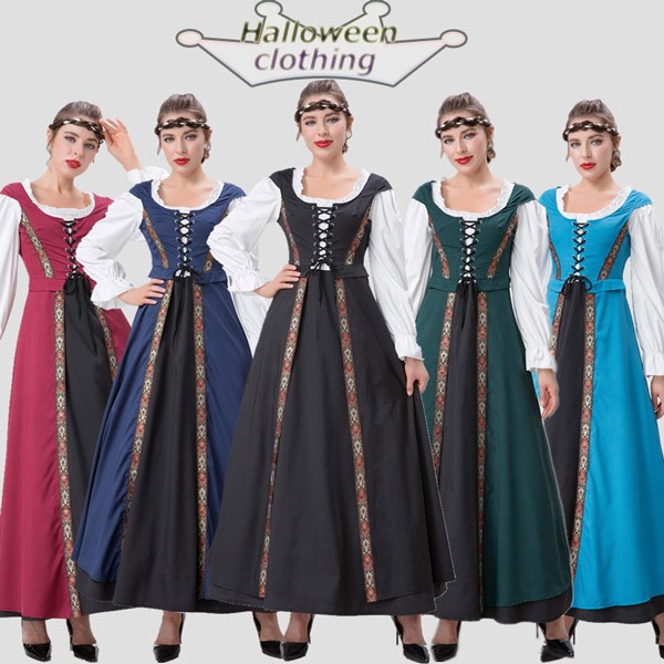 ハロウィンワンピース 中世 ヨーロッパ風 レディース ワンピース ロング コスプレ 女性 ヨーロッパ中世 古着 Halloween 中世 復古 復古風 西洋 民族衣装 貴族 中世紀 巫女 女性用 宮廷装コスチューム 魔法 イベント 演出服 パーティー 文化祭 学園祭 イベント 仮面舞踏会