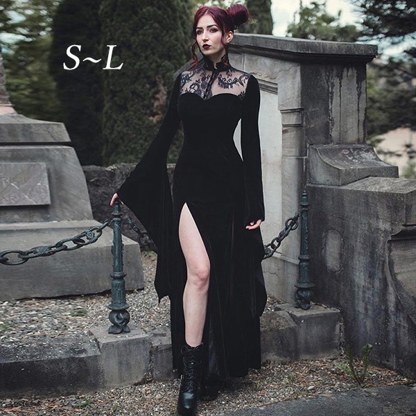 仮装 ワンピース ハロウィン衣装 ハロウィン 魔女 ダーク系 ゴシック風 レース コスプレ cos 個性的 コスチューム パーティー