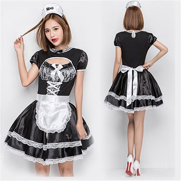 ハロウィン 衣装 メイド ワンピース 仮面舞踏会 COS 衣装 舞台劇 オペラ 衣装 白 黒 膝上丈ワンピース コスチューム パーティー 3点セット 成人用 女性用 演出服 豪華 ハロウィン仮装 eb830c0c0x0