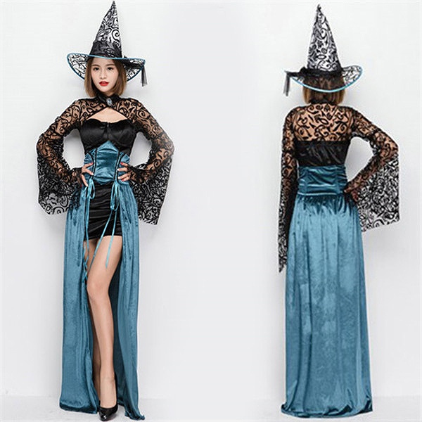 ハロウィン コスチューム 2点セット 女性用 成人用 ラッパ袖 ワンピース 欧米 宮廷風 ハロウィン ゾンビ コスプレ ハロウィン 衣装 コスプレ 魔女 巫女　吸血鬼 バンパイア eb834c0c0x0