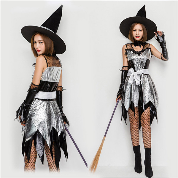 2017ハロウィン Halloween 魔女 巫女　吸血鬼 バンパイア ゾンビ コスチューム 5点セット 女性用 成人用 銀 黒 ワンピース 欧米 宮廷風 ハロウィン ゾンビ コスプレ ハロウィン 衣装 eb837c0c0x0