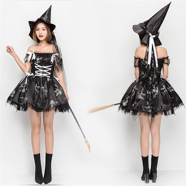 ワンピース 魔女 ヴァンパイア 吸血鬼 衣装 舞台劇 オペラ 衣装 コスプレ バラ プリント オフショルダー ワンピース 黒 イベント ハロウィン 膝上丈ドレス コスプレ衣装 コスチューム パーティー 成人用 女性用 演出服 豪華 仮装 eb840c0c0x0