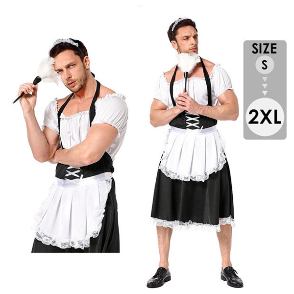 ハロウィン衣装 メンズ用メイド服  ゴシック風 メイド服 ニューハーフ 仮装 お化けの日 おもしろい パーティー 学園祭 文化祭