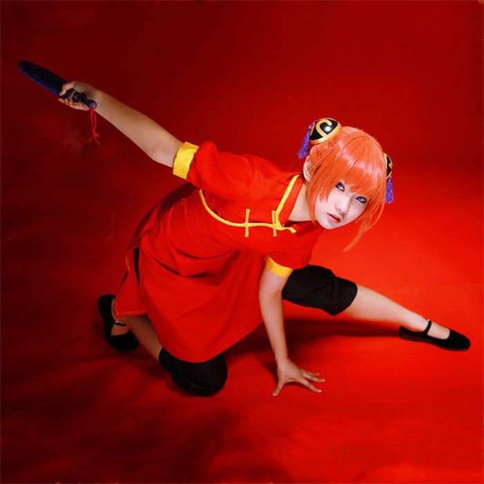 銀魂 神楽 チャイナドレス コスプレ 変装 仮装 コスチューム cosplay ぎんたま 上着 赤 ウィッグ 傘 靴 追加可能