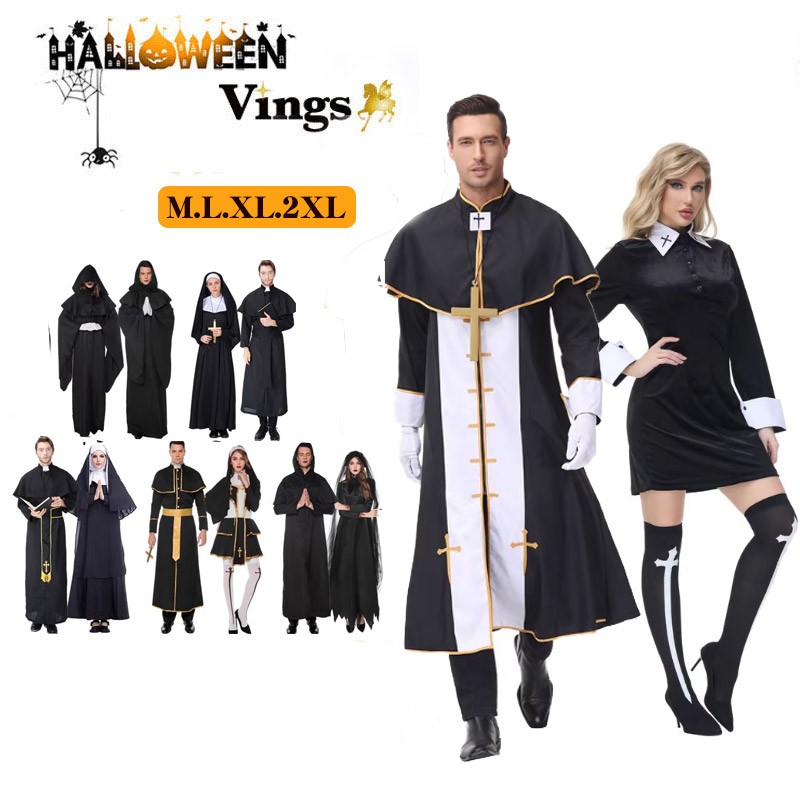 ハロウィン コスプレ 衣装 牧師 神父 修道女 聖職者風 コスチューム メンズ レディース 男女兼用 仮装 イベント M〜XL