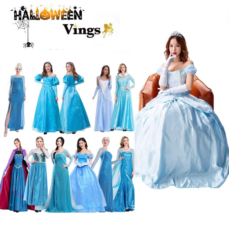 ディズニー プリンセス ドレス コスプレ 衣装 レディース シンデレラ エルサ風 青ドレス ハロウィン 仮装 パーティー 学園祭 M〜2XL