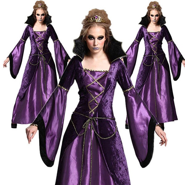 ハロウィン衣装 魔女 仮装 魔女 女王 ロングワンピース  パープル ワンピース コスチューム ヴァンパイア 衣装 吸血鬼 魔女 ハロウィン ゾンビ コスプレ 大人用 女性用ハロウィン cosplay eb859c0c0x0
