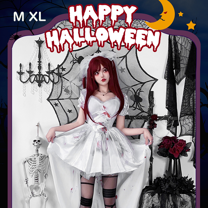 ハロウィン衣装 ゾンビ 仮装 花嫁 グレー レディース ワンピース ベール
