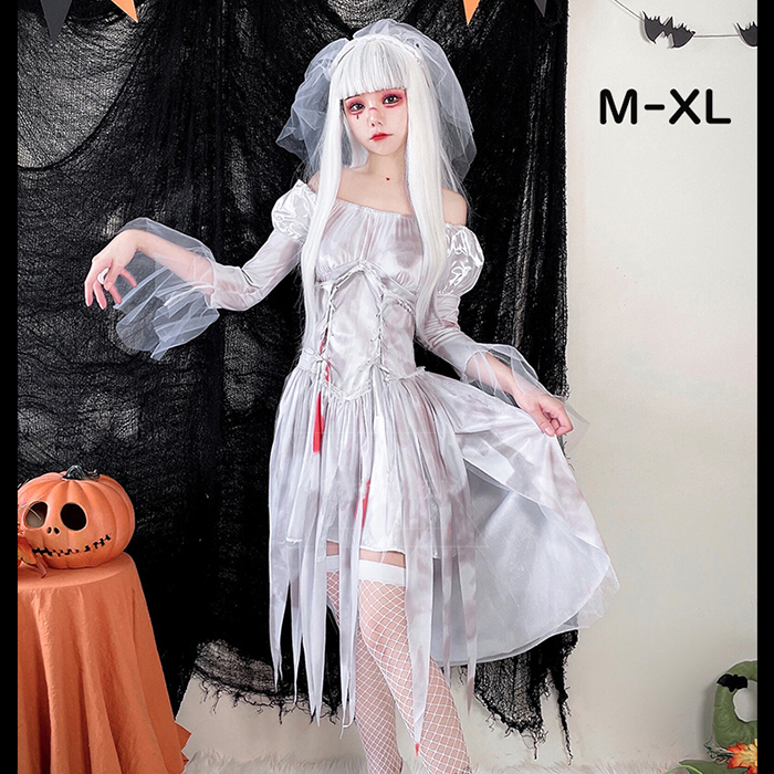 ハロウィン衣装 ゾンビ 仮装 花嫁 ホワイト レディース かわいい ロングドレス