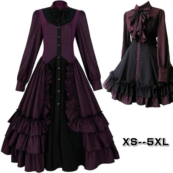 ロリータ ワンピース単品 クラロリ ゴスロリ 長袖あり 袖付き Aライン Lolita リボン フリル裾 クリスマス レディース