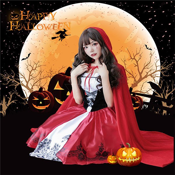ハロウィン衣装 ワンピース 童話 発表会 赤 大人用 女性用 ドレス