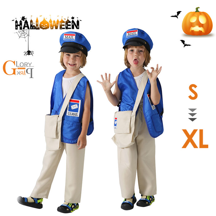 キッズ 郵便配達衣装 子供用コスチューム ハロウィン 子供 コスプレ仮装 ステージ衣装 3点セット