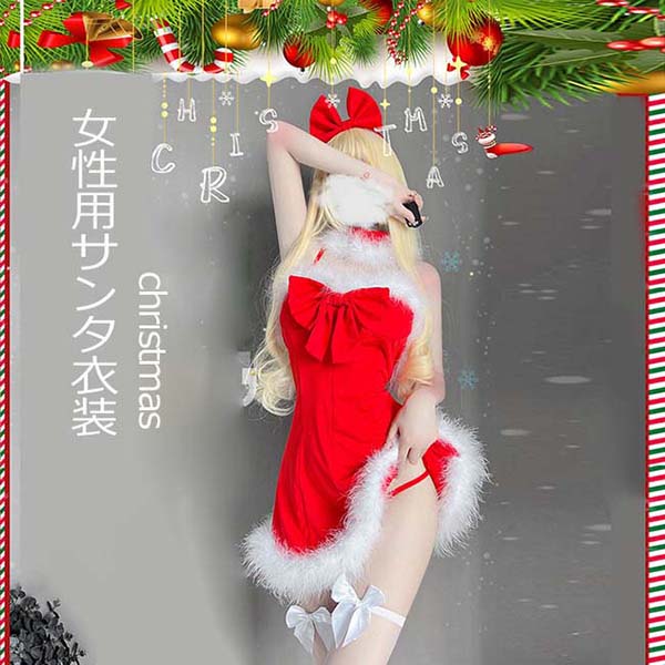サンタ コスプレ レディース サンタクロース 女性用サンタ衣装 クリスマス衣装 キャミソール 髪飾り+ワンピース