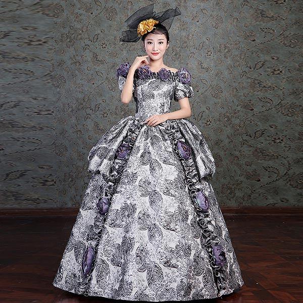 ファスナータイプ ロングドレス ステージ衣装としても最適 人気お姫様ドレス プリンセスライン 公爵夫人 宮廷服 プリンセスラインカラードレス サイズ指定可 花柄ドレスd9225f0f0m2