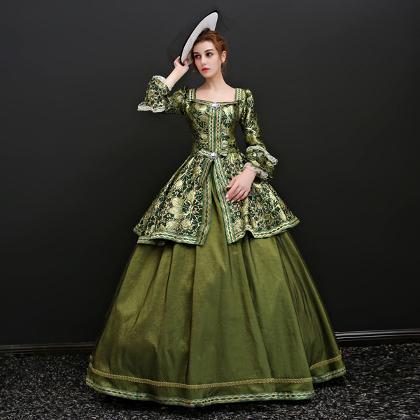 豪華ロングドレス ステージ衣装としても最適 人気お姫様ドレス プリンセスライン 公爵夫人 宮廷服 プリンセスラインお姫様ドレス 締上げタイプ 舞台ステージ衣装演劇オペラ声楽 グリーンドレス 衣装 カラードレス サイズ指定可