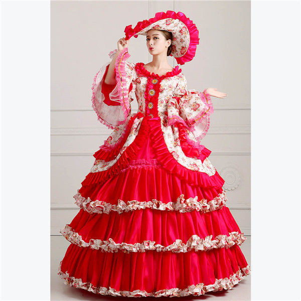 レッドドレス 王族服 貴族服装 小さいサイズ 大きいサイズ カラードレス プリンセスライン ステージ衣装 新劇演出服 現代劇演出服 ヨーロッパ風結婚式服装 豪華な女王 復古風 演出服 パーティードレス ウェディングドレス パニエ追加可da555f0f0m2