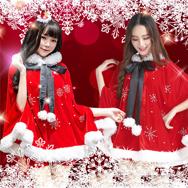 クリスマス衣装 マントフード付き サンタ Xmas グッズ 雪の結晶 ワンピース イベント 帽子