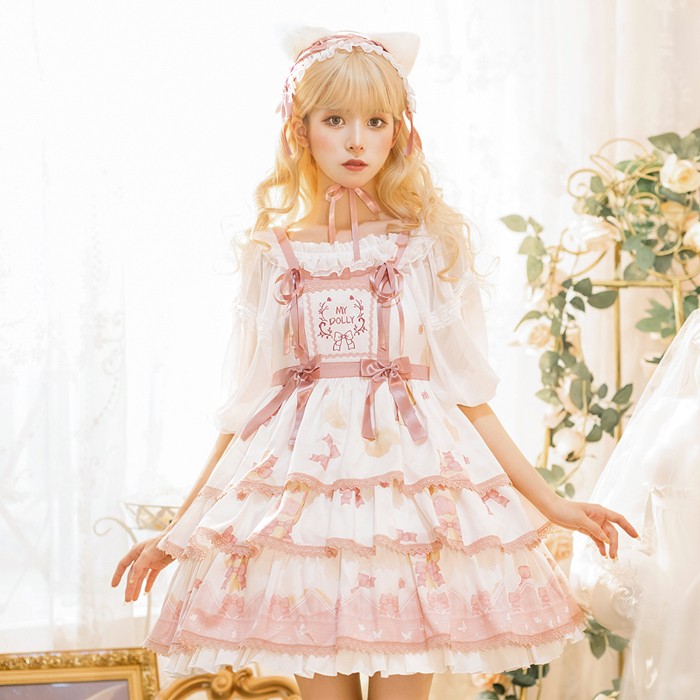 レディース ロリータ ワンピース,JSK 優しい 夏 ビッグサイズ cosplay キャミソールスカー 制服,女の子ポンポンスカートドレス,ハロウィン コスプレ演出服,かわいい メイドカフェ 婦人服