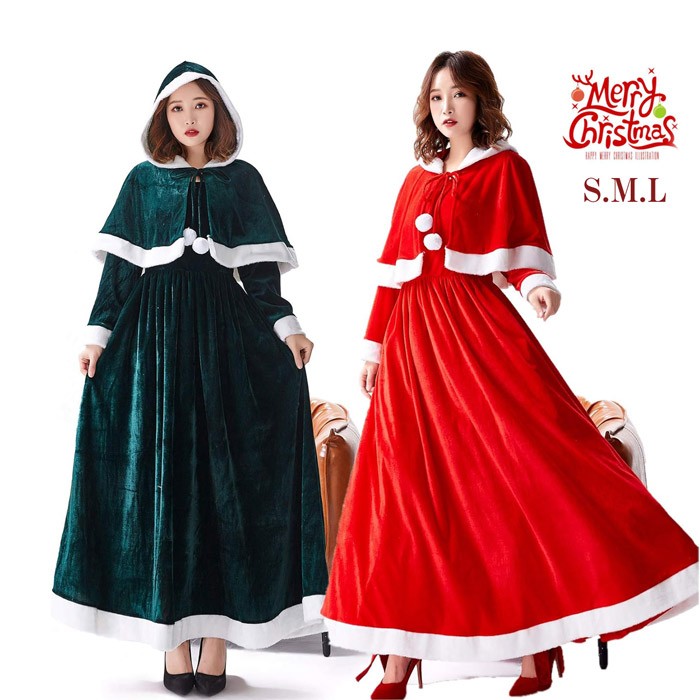 サンタ 衣装 コスプレ レディース サンタコス クリスマス サンタクロース ロング ドレス 長袖 エレガント ワンピース